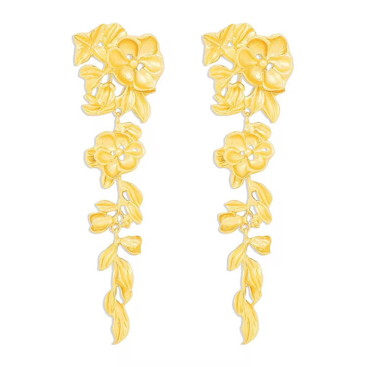 Gold Plated Detailed Floral Earrings