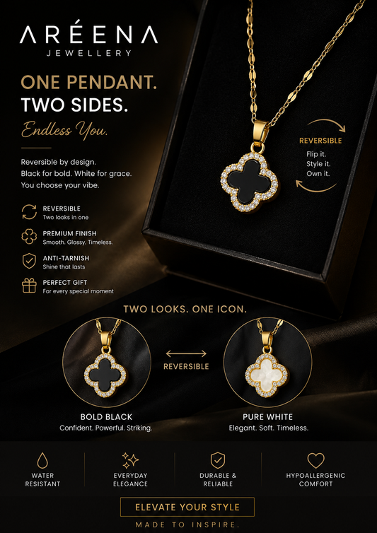 AREENA Two-Tone Reversible Clover Pendant