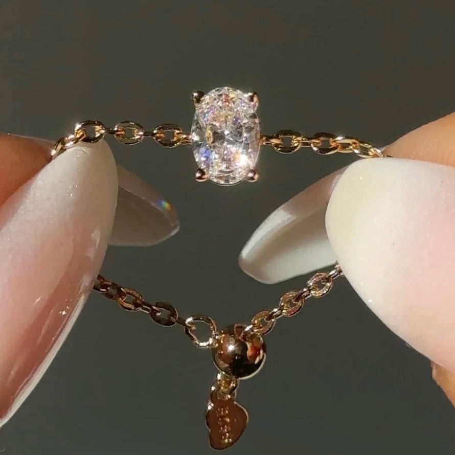 Trio of Zircon Adjustable Chain Rings Set – Pink, Golden & Silver (Anti-Tarnish Copper)