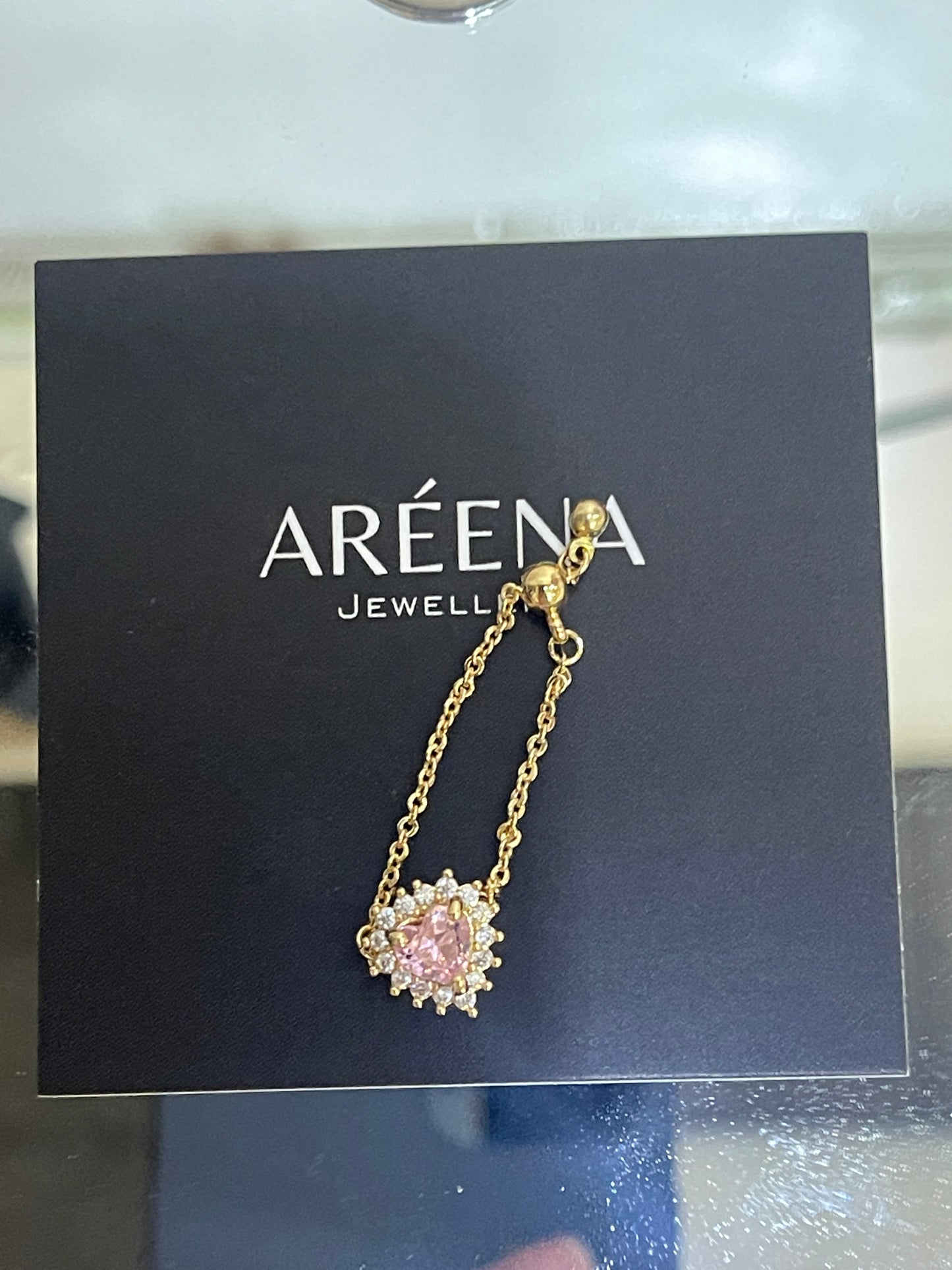 Pink Rosalía Adjustable Heart Chain Ring - Golden Chain