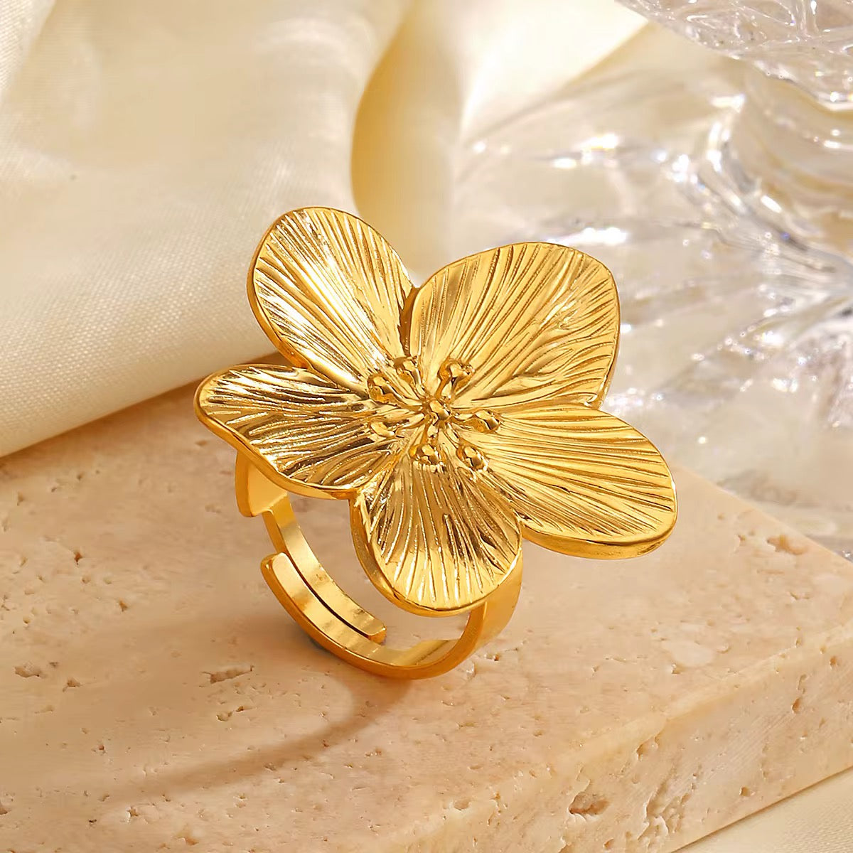 Petal Ring – Anti-Tarnish, Golden, Adjustable Fit