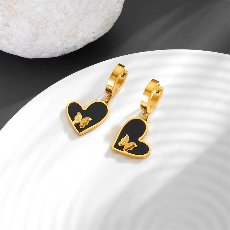 Black And Golden Heart Party Earrings