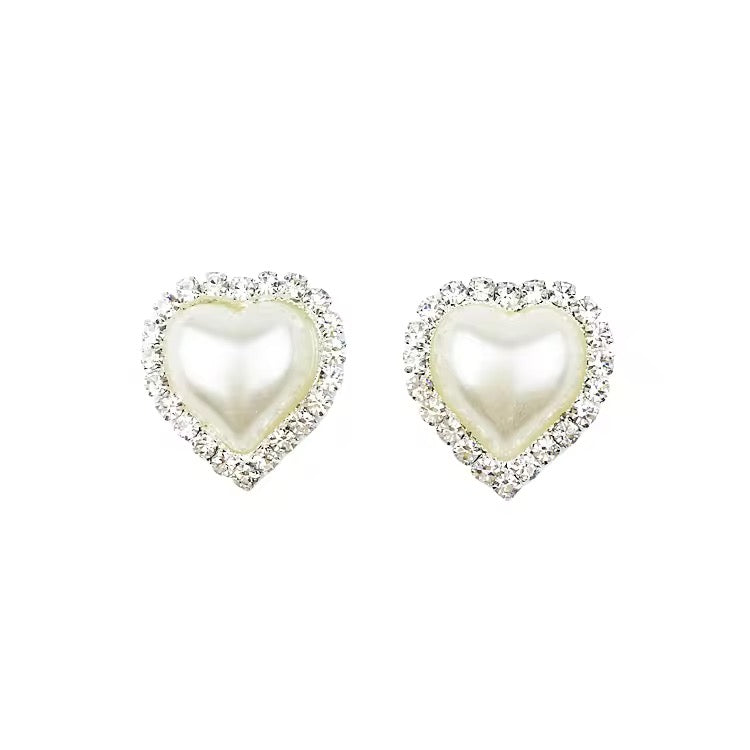 Premium Pearl White Heart Earrings With Zircon Stones