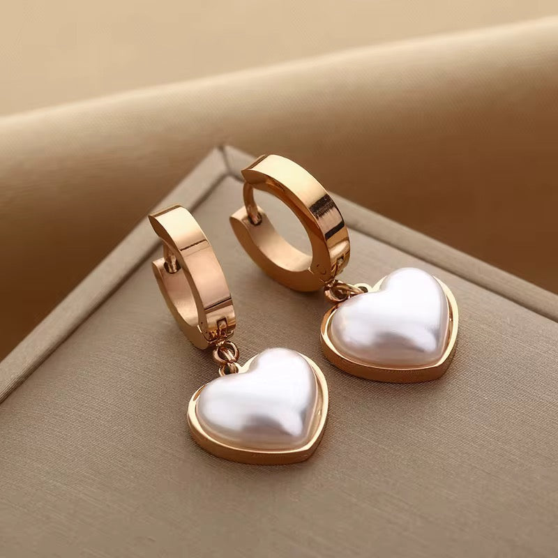 Gold Plated White Heart Earrings