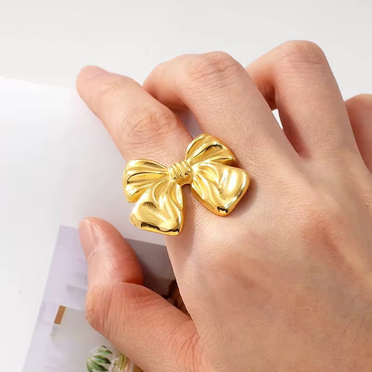 Cute Bow Ring – Anti-Tarnish, Golden, Adjustable Fit