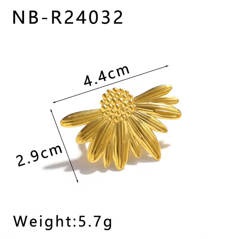 Half Sunflower Ring – Anti-Tarnish, Golden, Adjustable Fit