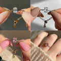 Trio of Zircon Adjustable Chain Rings Set – Pink, Golden & Silver (Anti-Tarnish Copper)