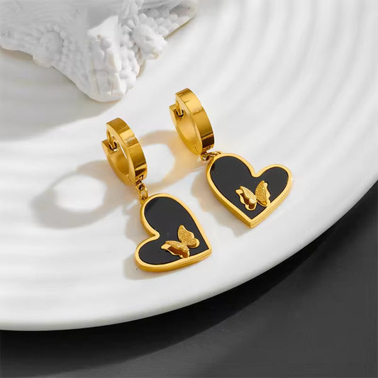 Black And Golden Heart Party Earrings