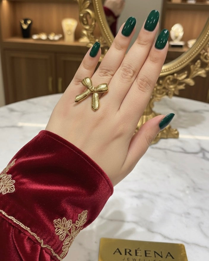 Bow Ring – Anti-Tarnish, Golden, Adjustable Fit