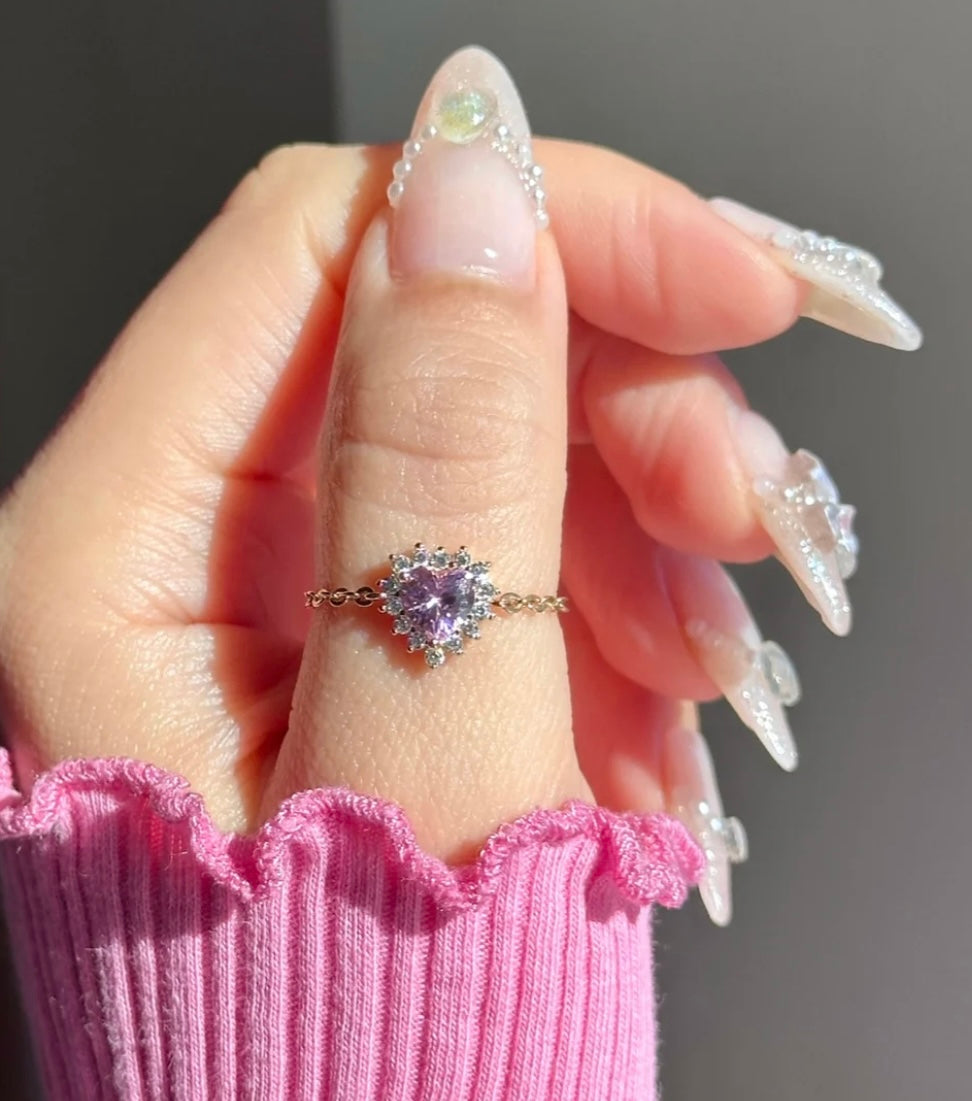 Pink Rosalía Adjustable Heart Chain Ring - Golden Chain