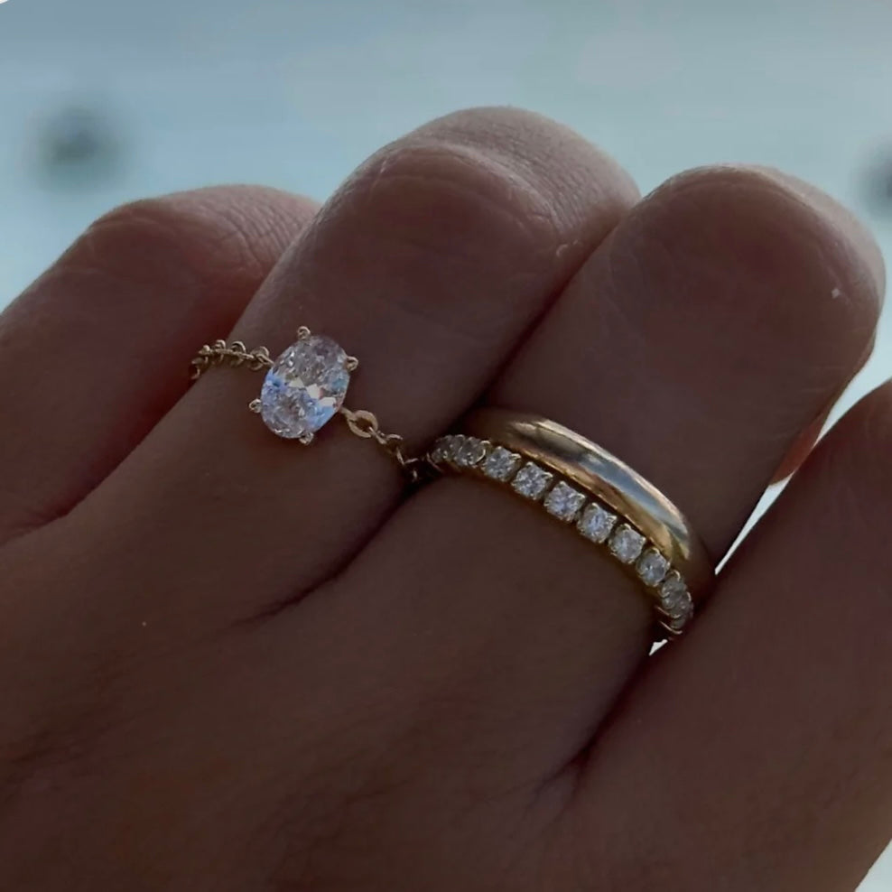 Trio of Zircon Adjustable Chain Rings Set – Pink, Golden & Silver (Anti-Tarnish Copper)