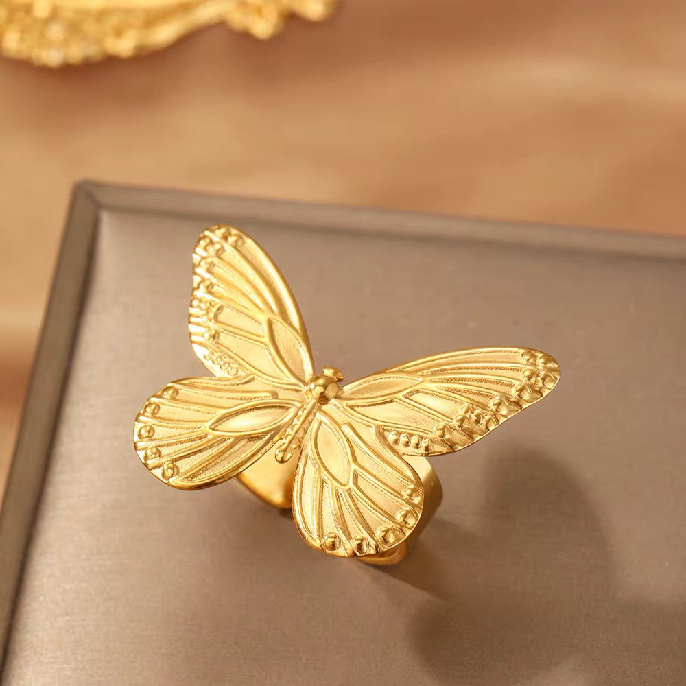 Butterfly Ring – Anti-Tarnish, Golden, Adjustable Fit