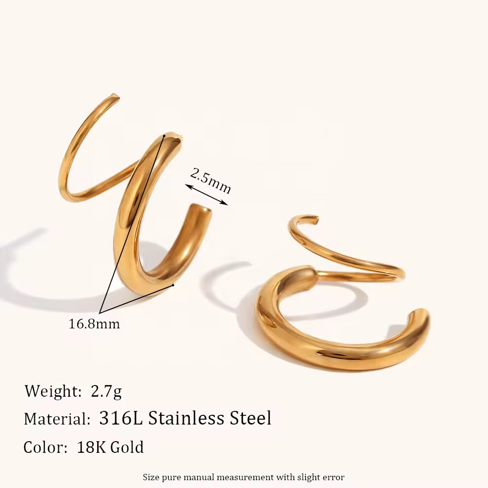 18K Gold Plated Spiral Earrings - Golden