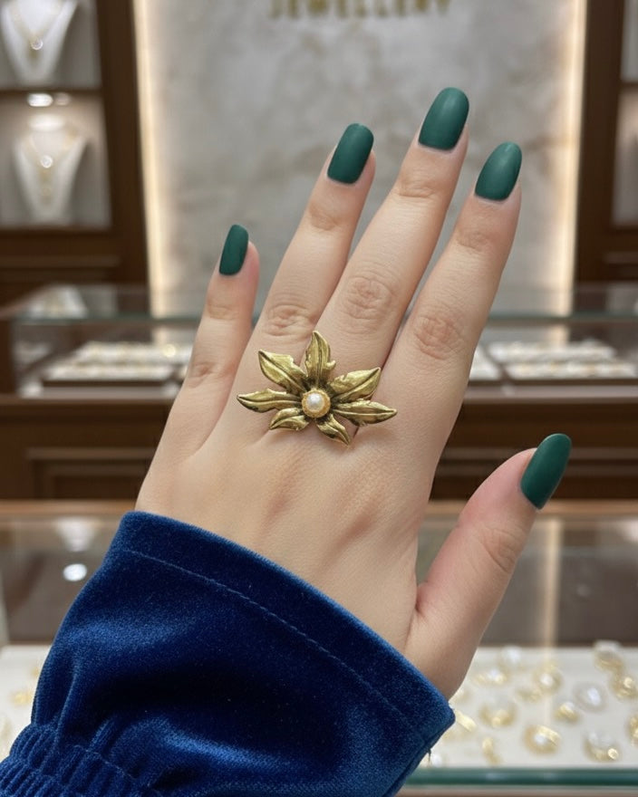 Half Sunflower Ring – Anti-Tarnish, Golden, Adjustable Fit
