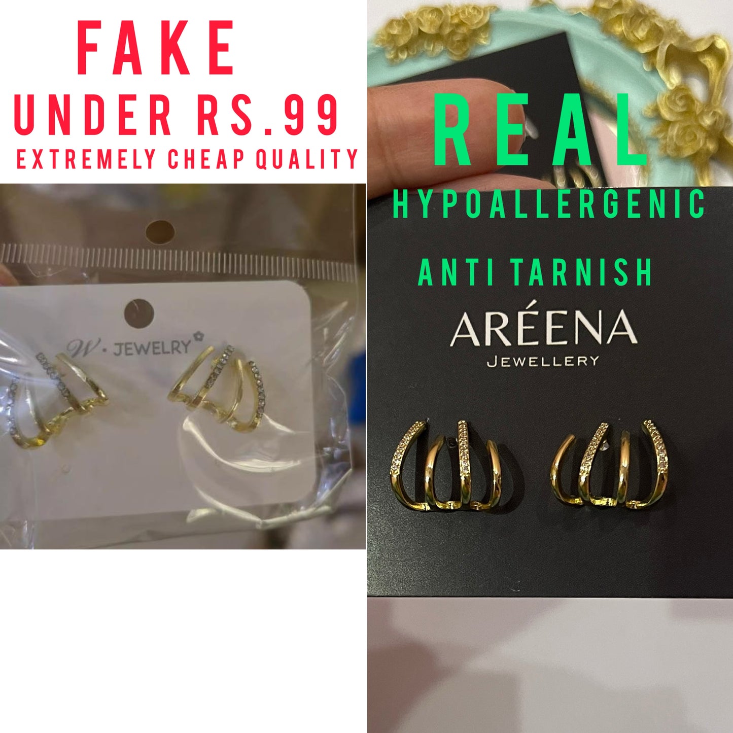 Royale Multi Piercing Effect Earrings - (18K Gold Electroplated)