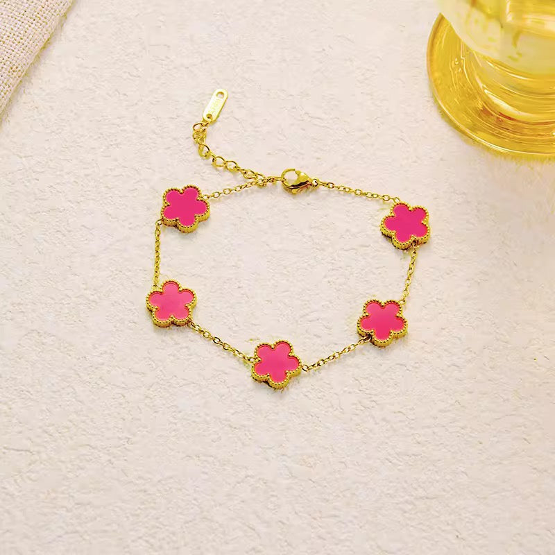 Pink Clover Charm Bracelet