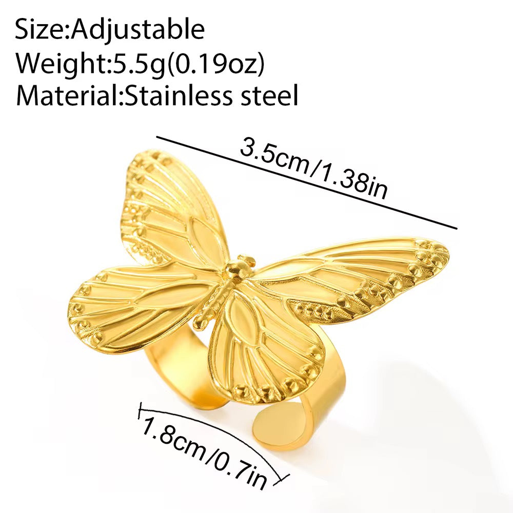 Butterfly Ring – Anti-Tarnish, Golden, Adjustable Fit