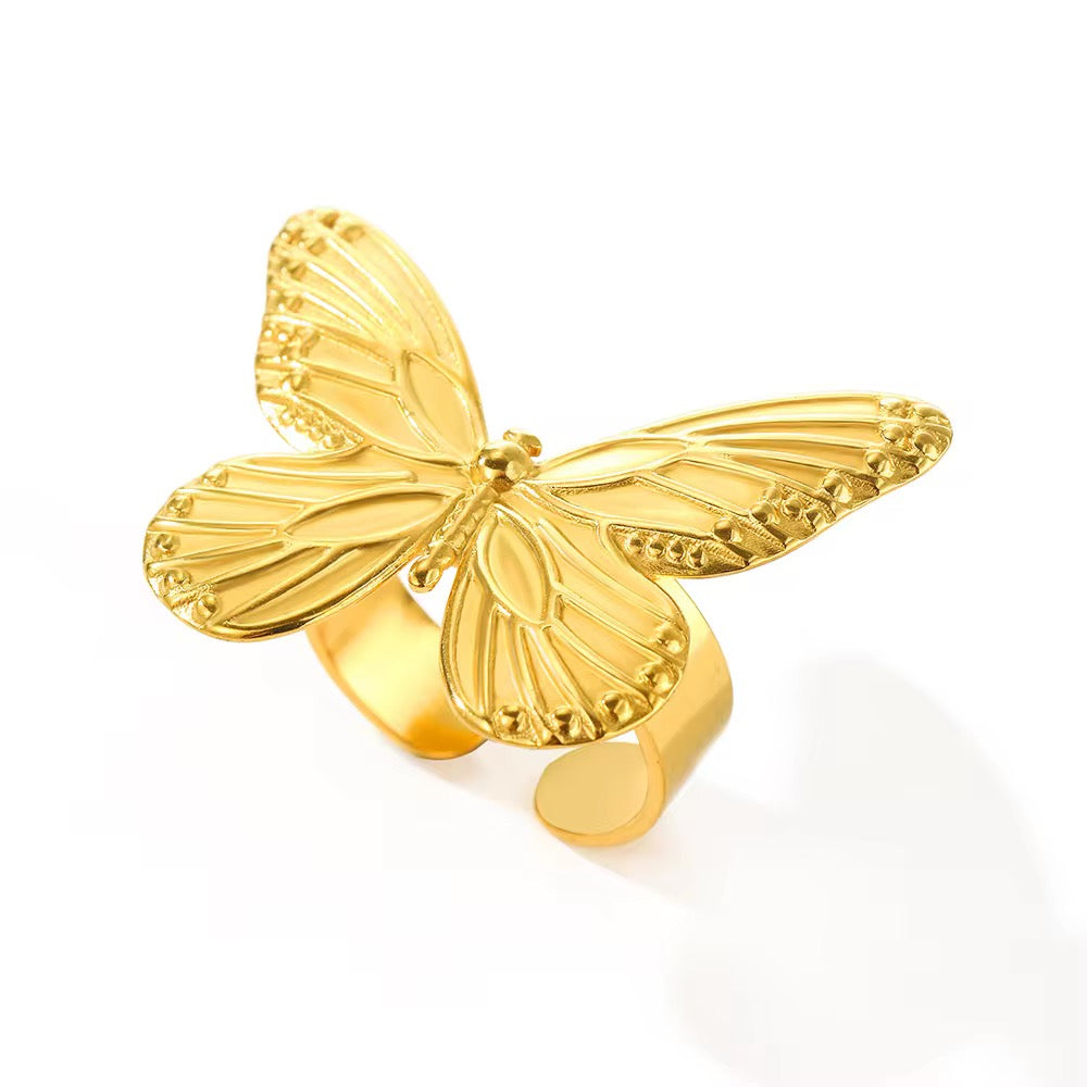 Butterfly Ring – Anti-Tarnish, Golden, Adjustable Fit