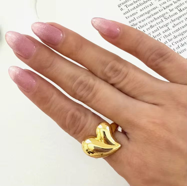 Uneven Heart Ring – Anti-Tarnish, Golden, Adjustable Fit