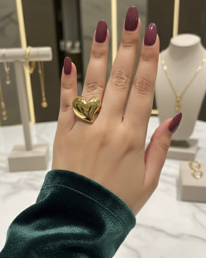 Uneven Heart Ring – Anti-Tarnish, Golden, Adjustable Fit