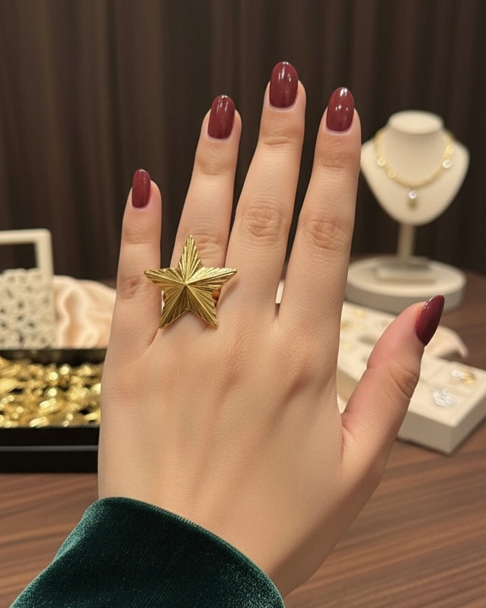 Star Ring – Anti-Tarnish, Golden, Adjustable Fit