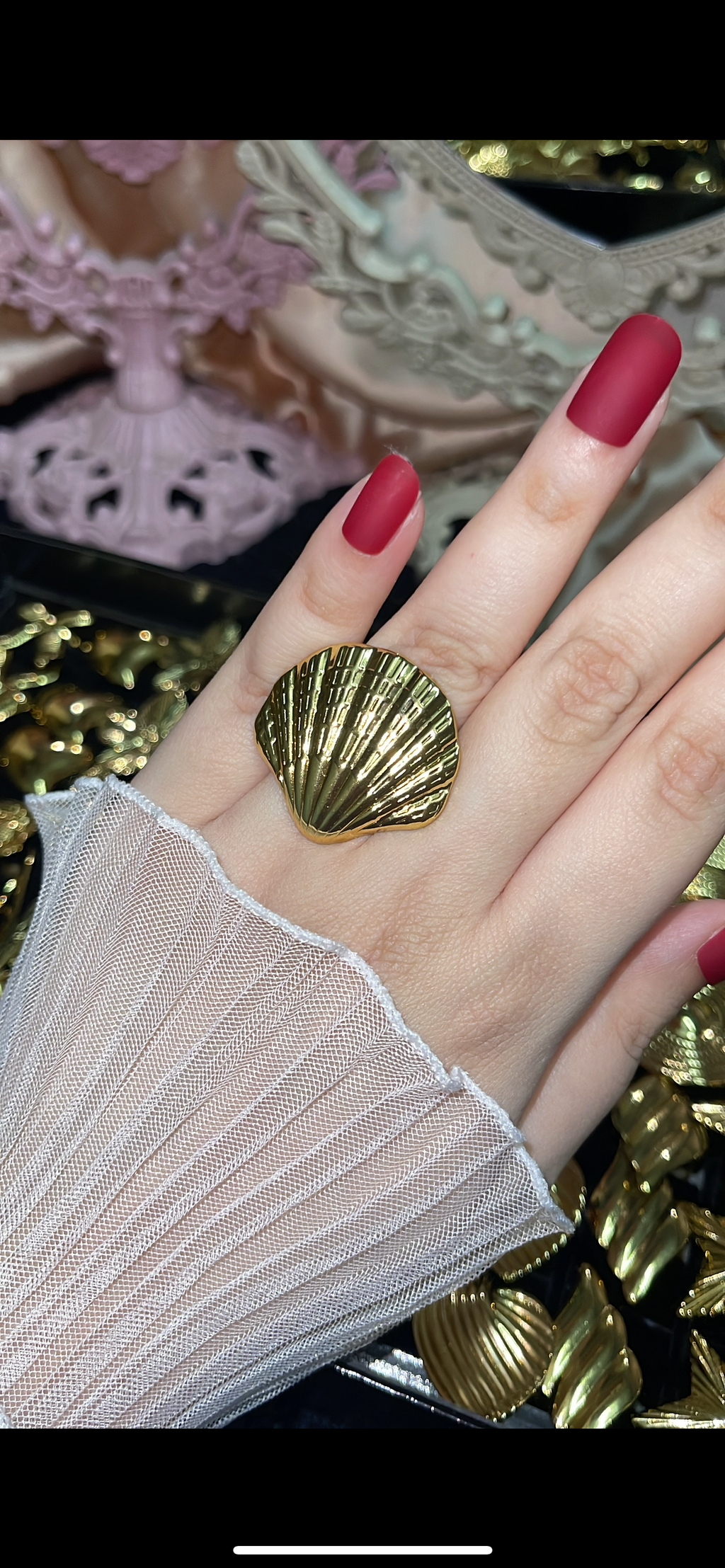 Pure Shell Ring – Anti-Tarnish, Golden, Adjustable Fit