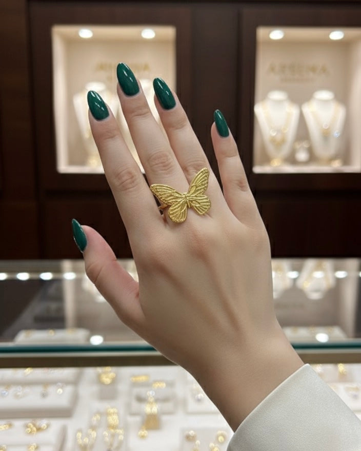 Butterfly Ring – Anti-Tarnish, Golden, Adjustable Fit