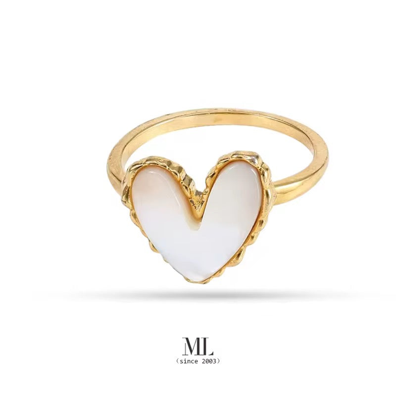 Sandy Heart White Ring – Anti-Tarnish, Golden, Adjustable Fit