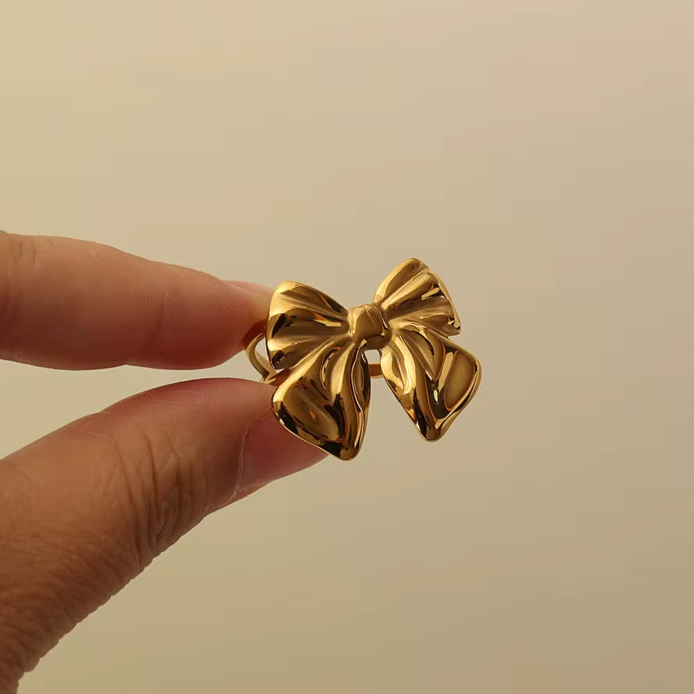 Cute Bow Ring – Anti-Tarnish, Golden, Adjustable Fit