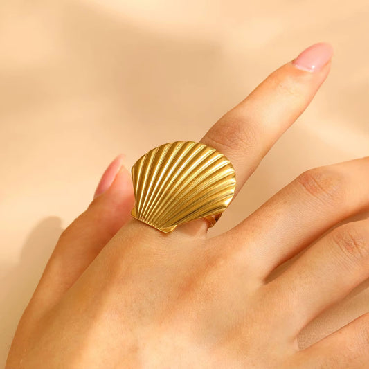 Pure Shell Ring – Anti-Tarnish, Golden, Adjustable Fit