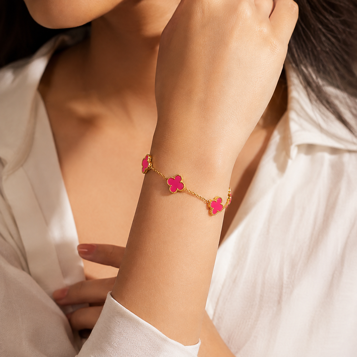 Pink Clover Charm Bracelet