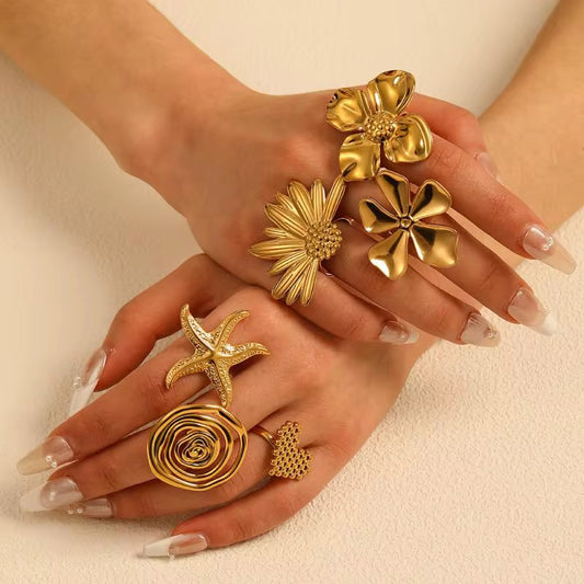 Half Sunflower Ring – Anti-Tarnish, Golden, Adjustable Fit