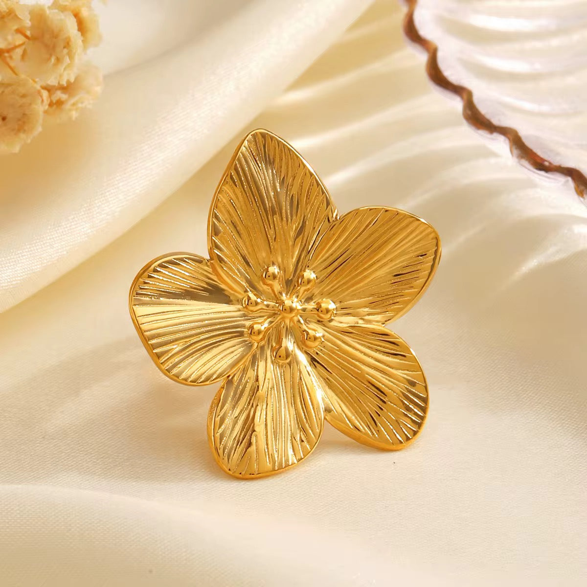 Petal Ring – Anti-Tarnish, Golden, Adjustable Fit