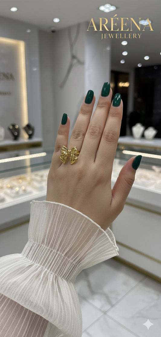 Cute Bow Ring – Anti-Tarnish, Golden, Adjustable Fit