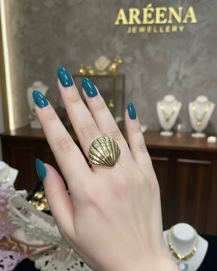 Pure Shell Ring – Anti-Tarnish, Golden, Adjustable Fit