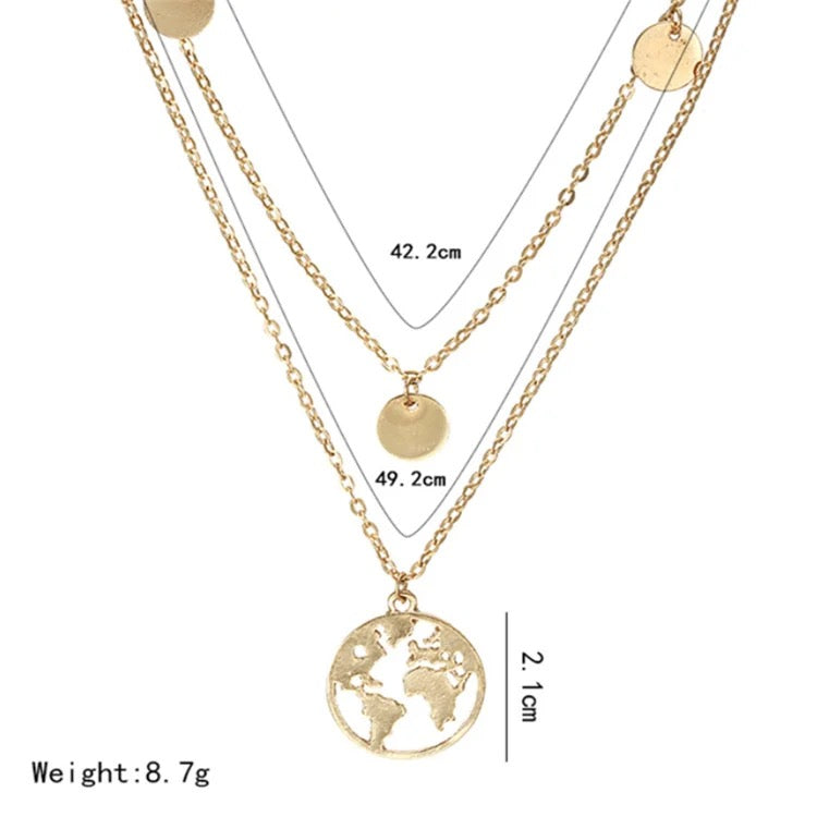 World Map Double Layer Necklace