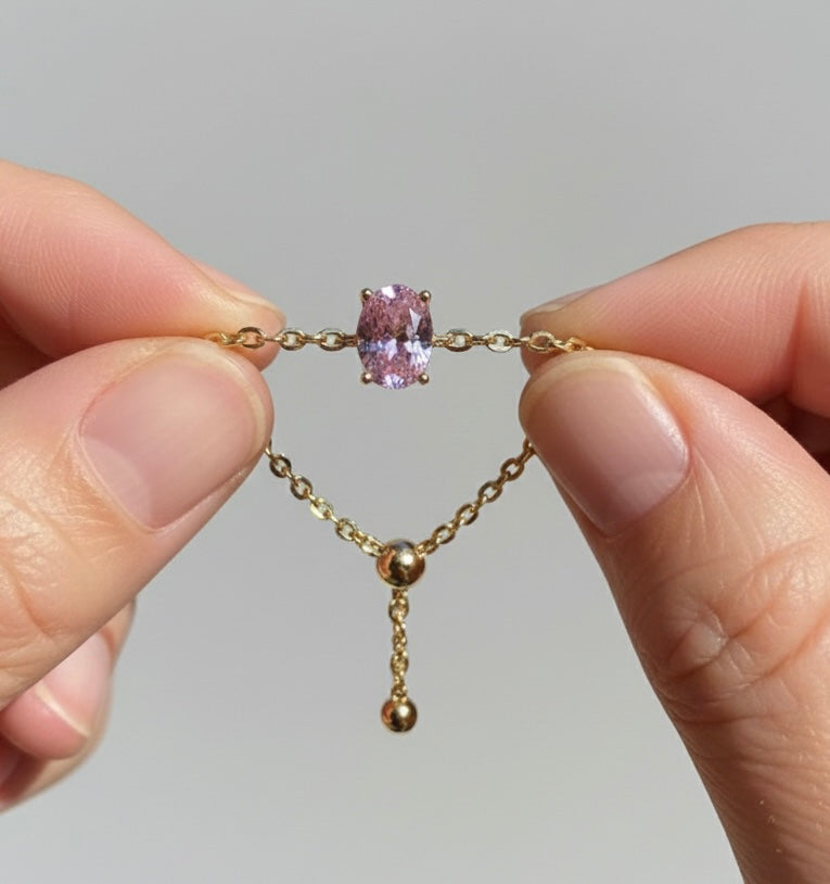 Trio of Zircon Adjustable Chain Rings Set – Pink, Golden & Silver (Anti-Tarnish Copper)