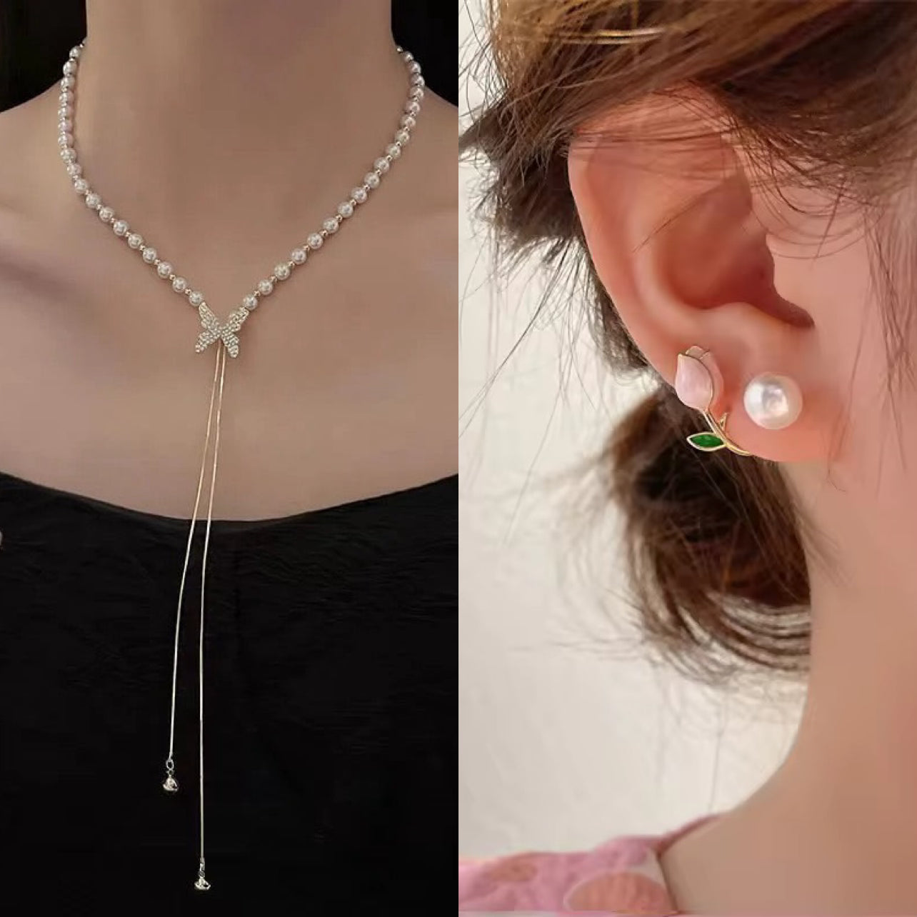 Butterfly Bliss Rose Set ✨🌹(Necklace + Earrings) - Combo