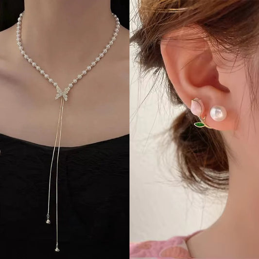 Butterfly Bliss Rose Set ✨🌹(Necklace + Earrings) - Combo