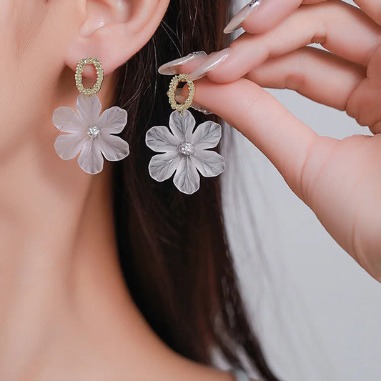 White Floral Earrings