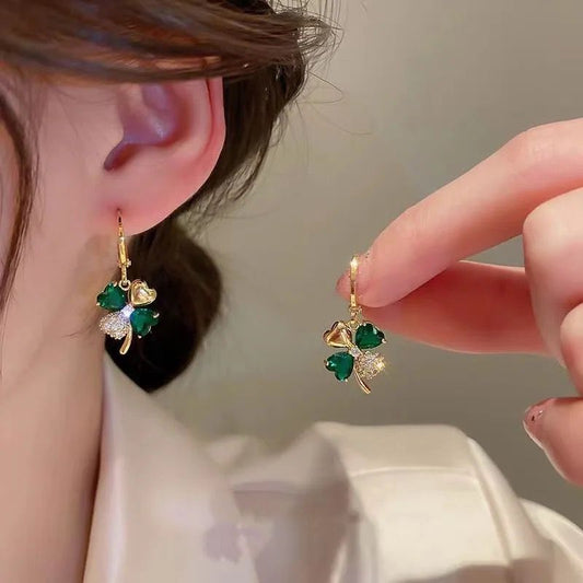 Trendy Green Color Heart Shap Crystal Earrings for Women and Girls