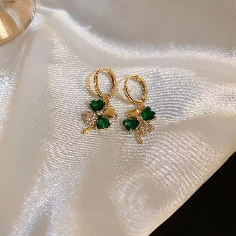 Trendy Green Color Heart Shap Crystal Earrings for Women and Girls