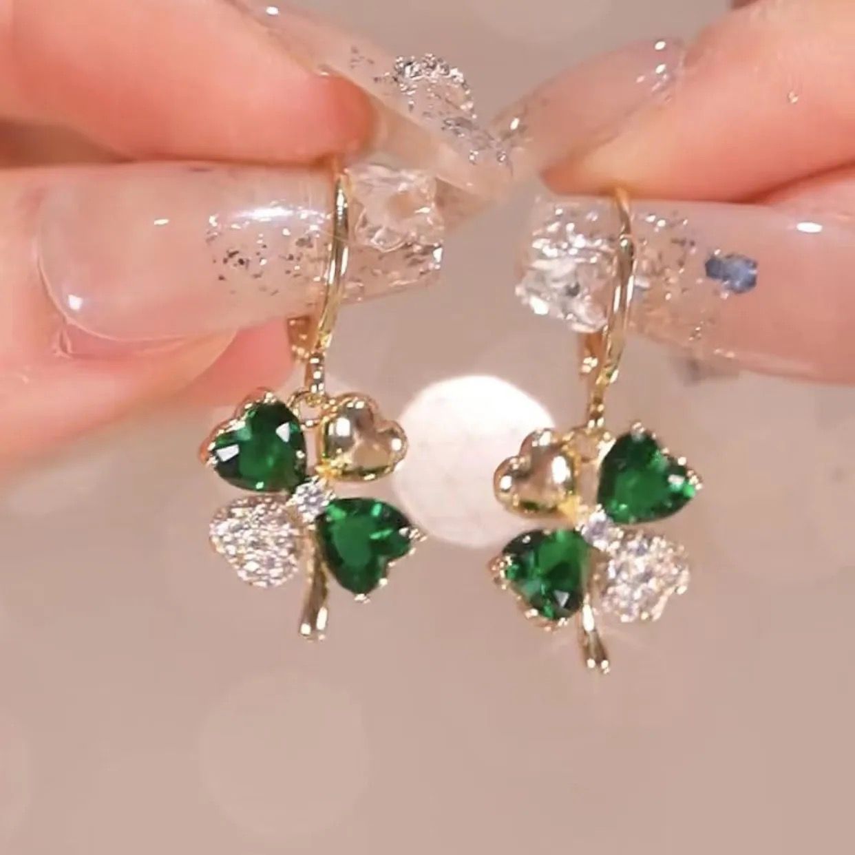 Trendy Green Color Heart Shap Crystal Earrings for Women and Girls