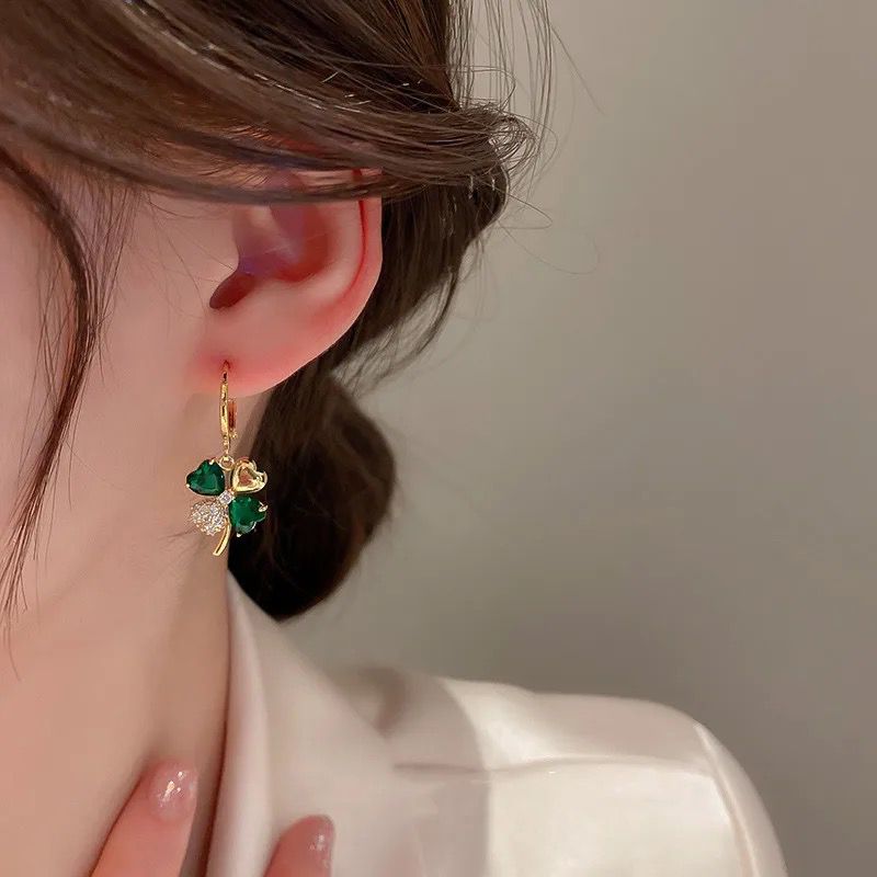 Trendy Green Color Heart Shap Crystal Earrings for Women and Girls