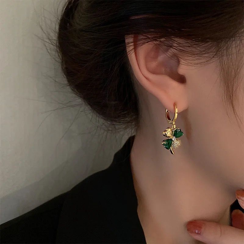 Trendy Green Color Heart Shap Crystal Earrings for Women and Girls