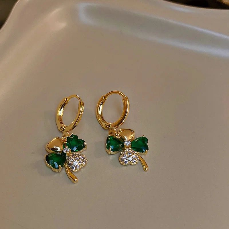 Trendy Green Color Heart Shap Crystal Earrings for Women and Girls