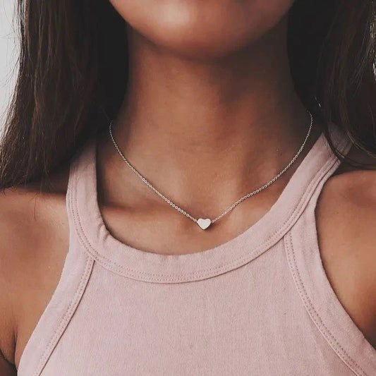 Heart Silver Plated Choker Pendant Necklace