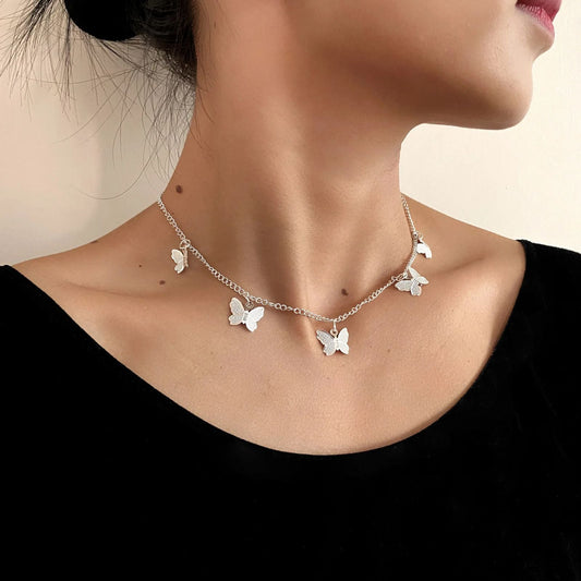 Trendy Silver Butterfly Choker Pendant Necklaces for Women and Girls