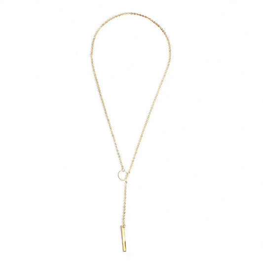 Stunning Gold Plated Line and Circle Y Shaped Necklace