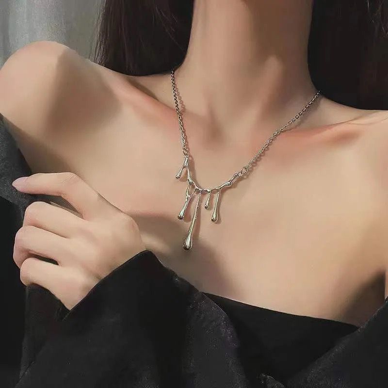 Necklace Pendant Chain Jewelry Women Girls Korean Strip Around Neck Design Silver